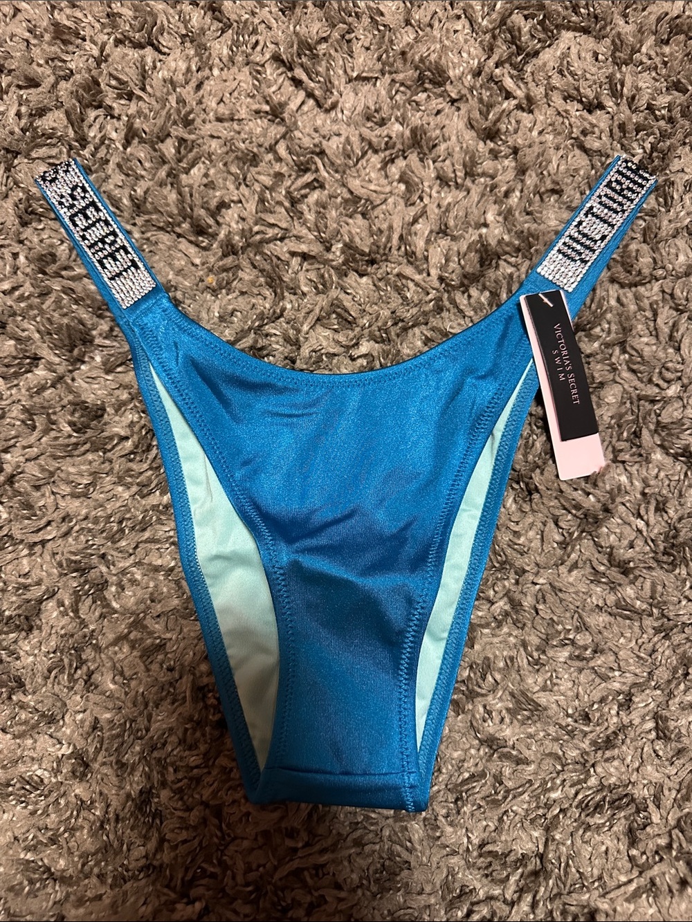 Victoria's Secret Turquoise Blue Bikini Bottom with Rhinestone Straps